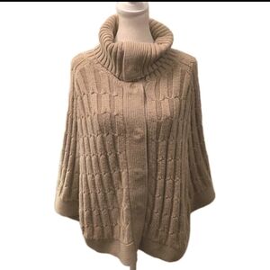 Kismet Beige Cowl Neck Sweater Cape Womens Large